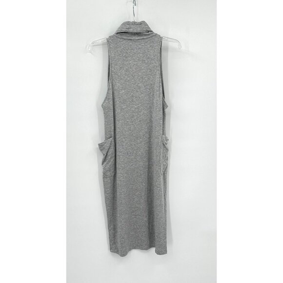 EILEEN FISHER midi dress knit cowl turtleneck cargo pockets casual gray XXS - Picture 6 of 8